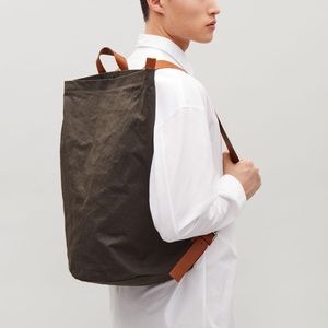 COS Crinkled Canvas Backpack in Green